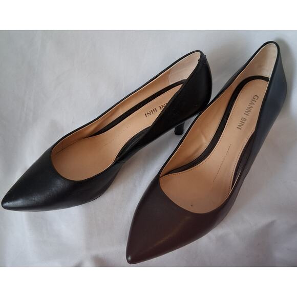 GIANNI BINI Classic Black Leather Pumps Size 6.5 Women's Heels Shoes - Picture 2 of 6